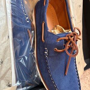 Allen Edmonds Blue Suede Boat Shoes with Brown Laces